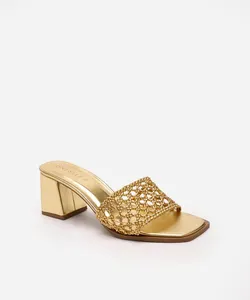 tamanco bico quadrado metalizado oneself dourado 36