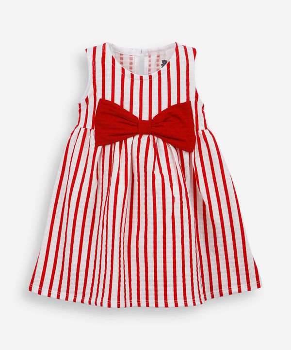 vestido infantil de algodão texturizado listrado vermelho 12-18