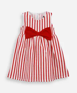 vestido infantil de algodão texturizado listrado vermelho 0-3