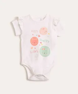 body infantil manga curta gatinhos com glitter off white 18-24