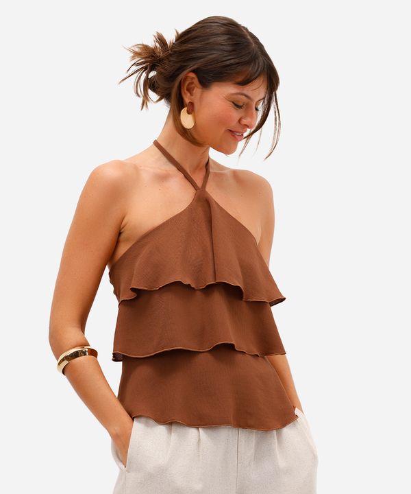 blusa frente única feminina com babados marrom P