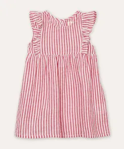 vestido infantil de algodão listrado vermelho 6-9