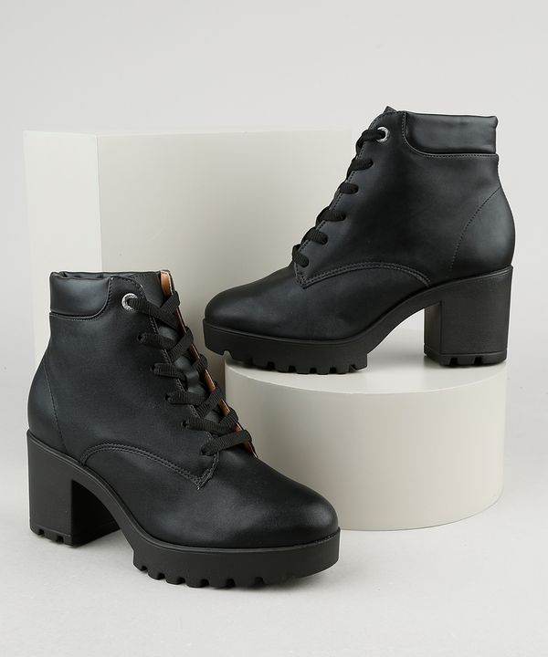 Bota Coturno Feminina Vizzano Cano Curto Salto Médio Preta 39