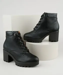 Bota Coturno Feminina Vizzano Cano Curto Salto Médio Preta 36