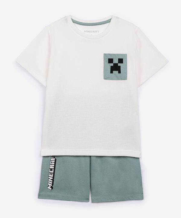pijama infantil curto minecraft texturizado off white 8