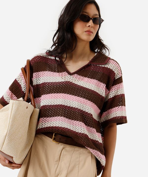 polo feminina de tricot listrada colorida G