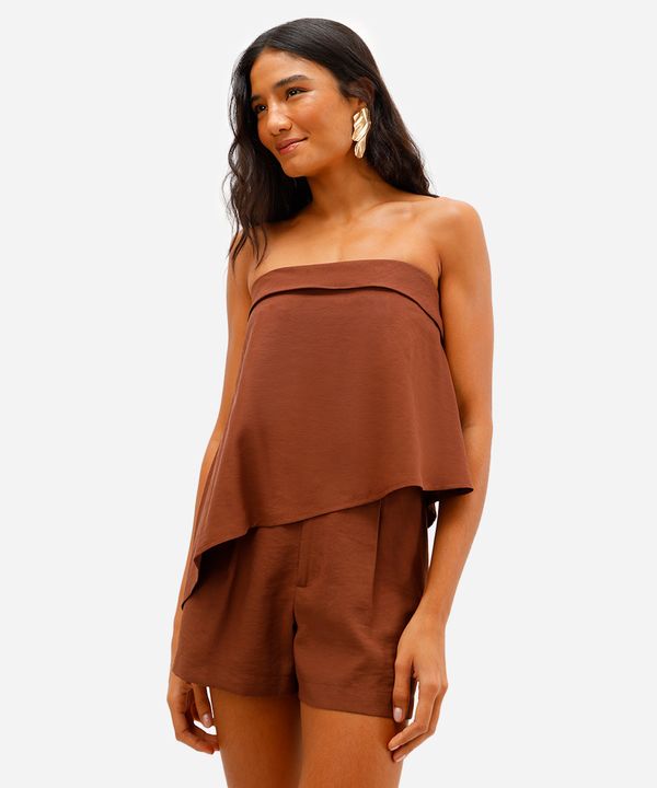 blusa sem alça feminina texturizada assimétrica marrom G