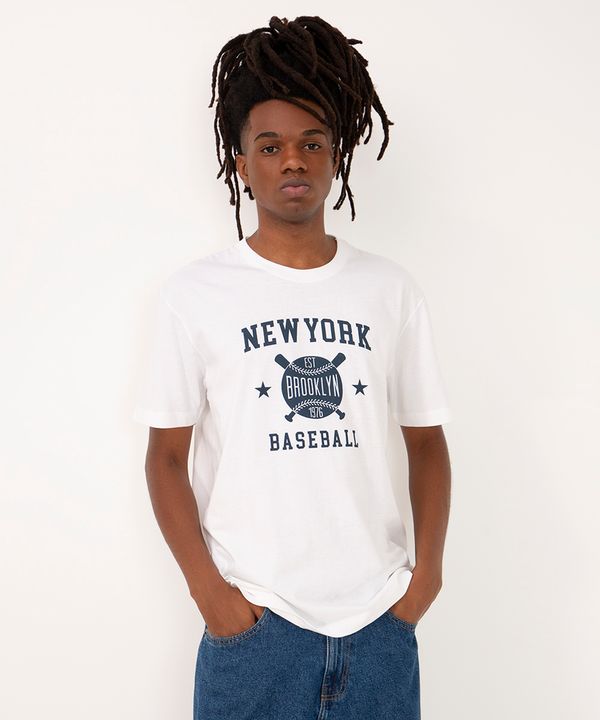 camiseta de algodão new york manga curta branca M