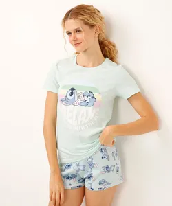 pijama short doll de algodão stitch verde P