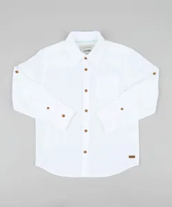 Camisa Infantil com Bolso Manga Longa Off White 4