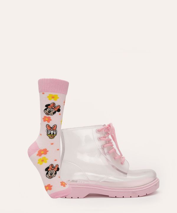 coturno tratorado infantil minnie com meia rosa claro 29-30