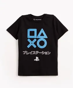 camiseta de malha infantil playstation manga curta preto 4