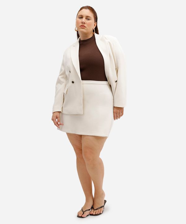 short saia feminino de alfaiataria plus size bege 56
