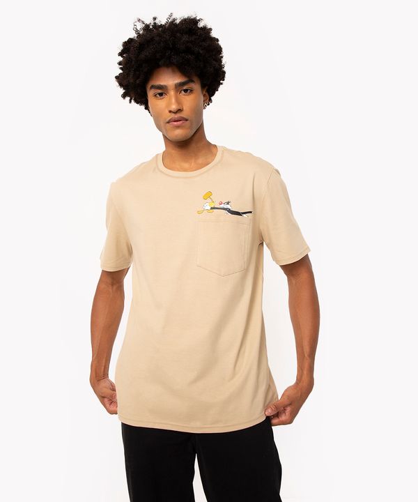 camiseta de algodão piu piu e frajola com bolso manga curta bege P