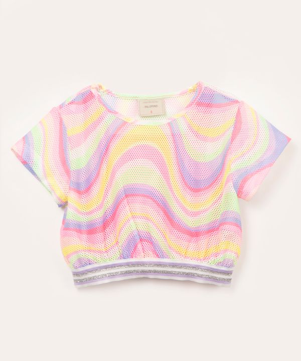 camiseta infantil de tela cropped psicodélica multicor 8