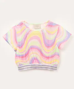 camiseta infantil de tela cropped psicodélica multicor 4
