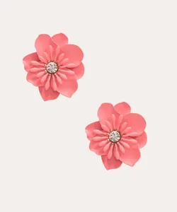 brinco de metal flor strass rosa Único
