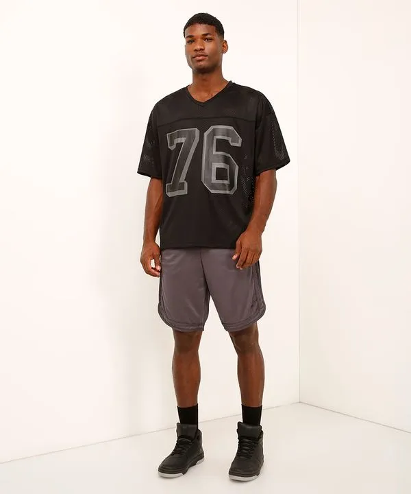 bermuda esportiva masculina com nervuras cinza P