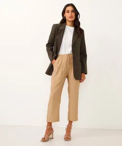 calça jogger de alfaiataria cós elástico bege 38