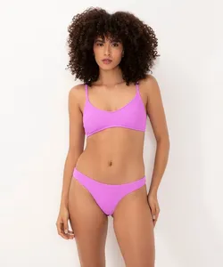 calcinha tanga de biquíni texturizada proteção uv lilás médio P