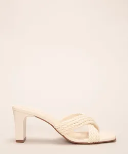 tamanco feminino salto médio tiras cruzadas corda off white 35