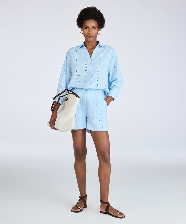 short feminino de laise cós elástico azul 44