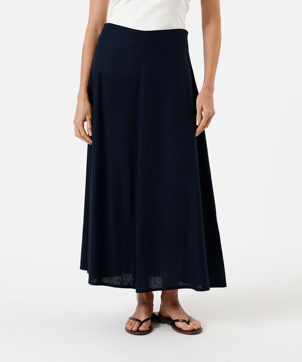 saia midi feminina com linho azul 40