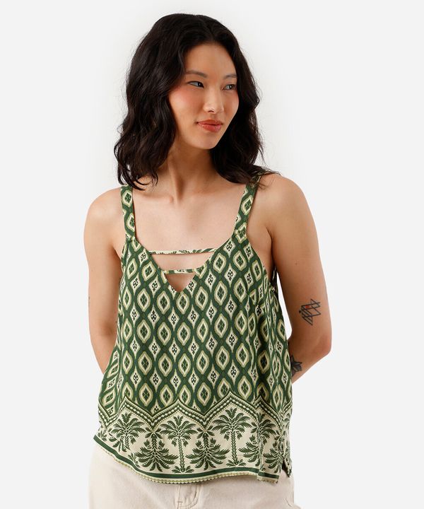 regata feminina de viscose decote v folhagens verde P