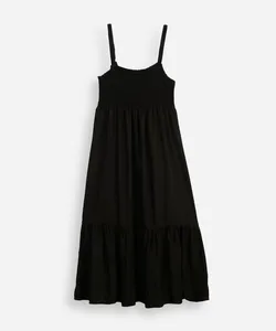 vestido midi juvenil de viscose com fenda preto 10