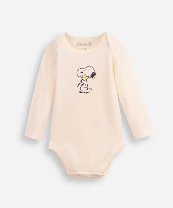 body infantil de algodão snoopy off white 0-3
