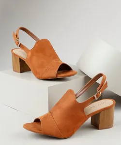 Sandal Boot Feminina Oneself Salto Grosso Médio em Suede Cobre 37
