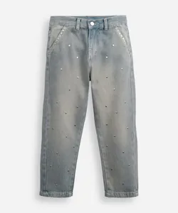 calça infantil mom jeans tachas azul 8
