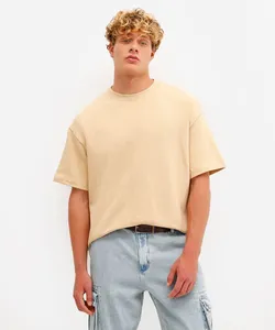 camiseta oversized masculina de moletom sem felpa bege G