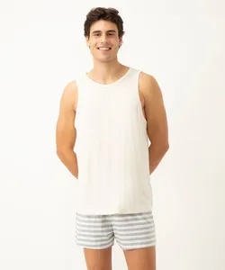 pijama de viscose listrado regata bege M