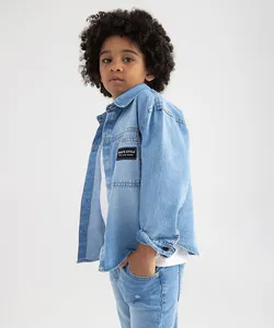 camisa infantil jeans manga longa skate style azul claro 4