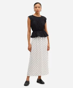 saia feminina midi poá off white G