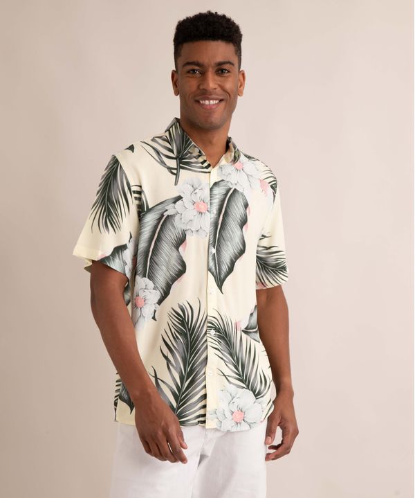 camisa de viscose estampada floral manga curta amarelo claro M