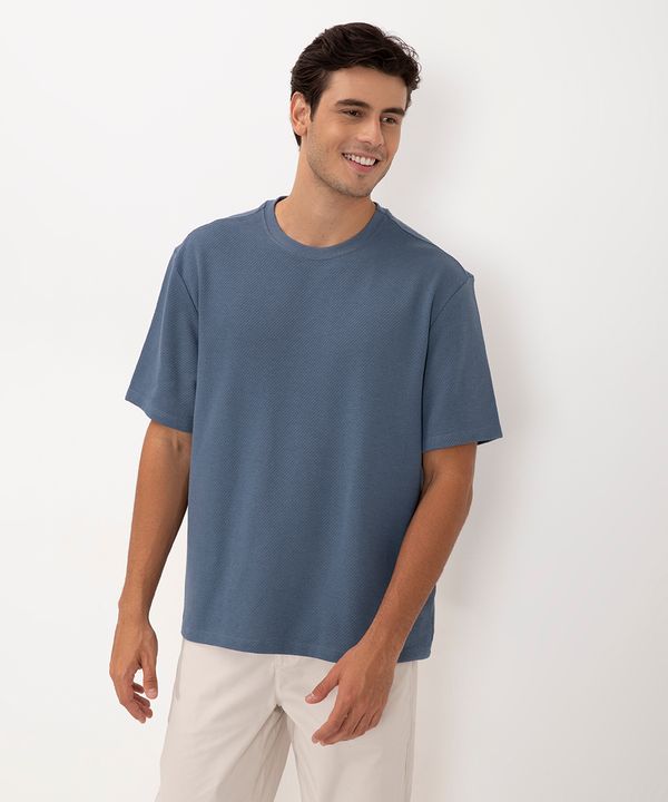 camiseta de algodão texturizada love understanding manga curta azul médio P