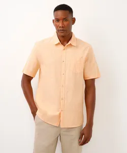camisa comfort com linho manga curta - laranja P