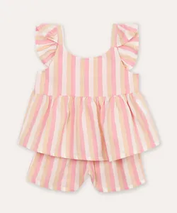 conjunto infantil de viscose listrado bege 5