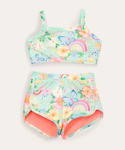 biquini infantil short floral com proteção uv50 verde 12