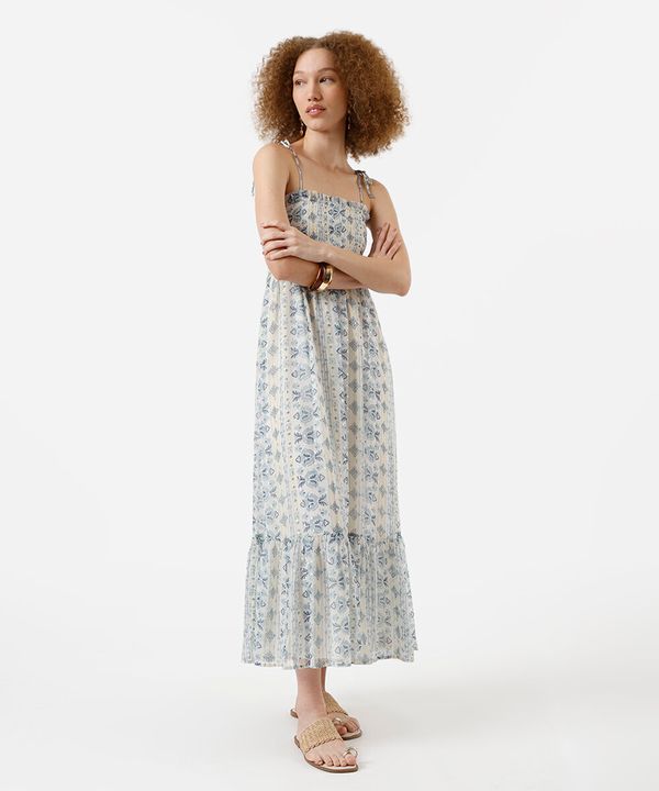 vestido midi feminino com maria estampado - bege claro G