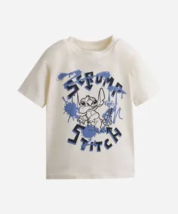 camiseta infantil de algodão stitch bege 12