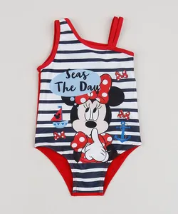 Maiô Infantil Minnie Navy Um Ombro Só Vermelho 4