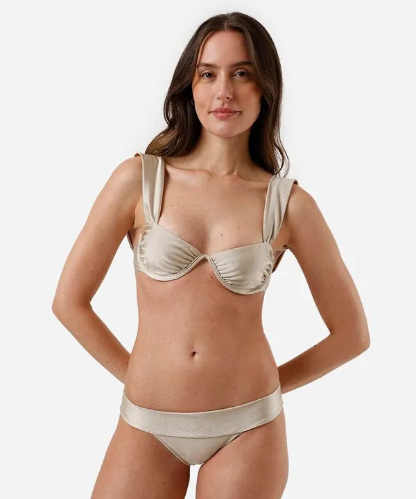 biquíni calcinha tanga feminino acetinado bege GG