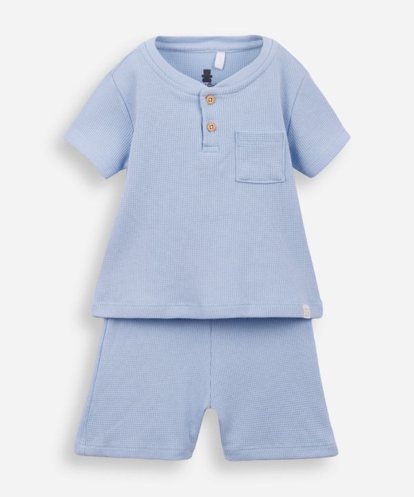conjunto curto infantil de algodão texturizado azul 9-12