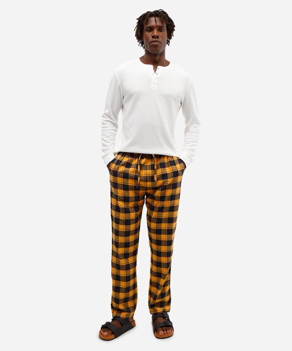 calça de pijama masculina avulsa xadrez amarela G