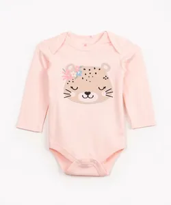 body infantil de algodão manga longa onça rosa 12-18