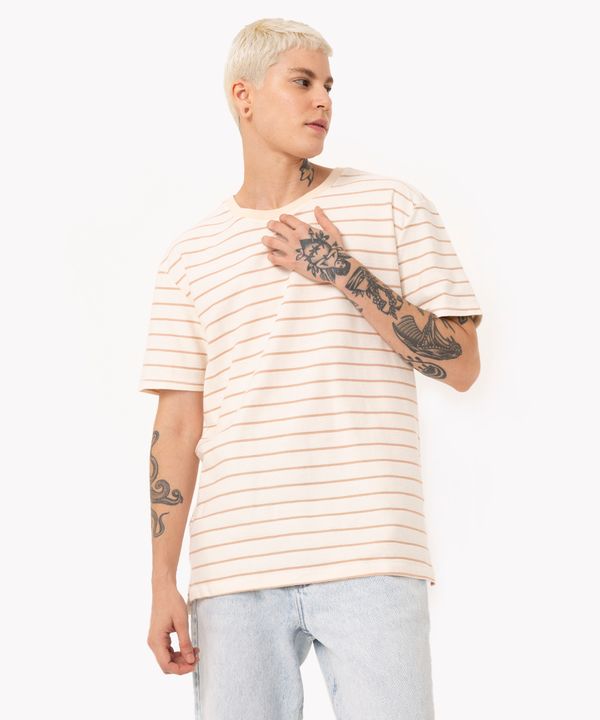 camiseta de algodão listrada manga curta off white M