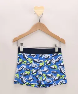 Sunga Infantil Boxer Estampada de Tubarões Azul 8